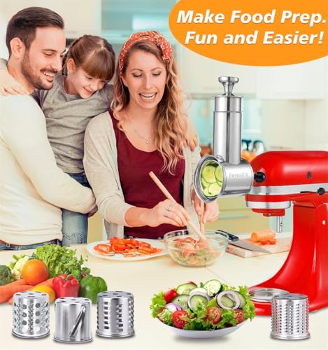 FavorKit Stainless Steel Salad Maker Attachment for KitchenAid Mixers Large Slicer Shredder Cheese Grater Accessories with 4 BladesDishwasher Safe - Image 3