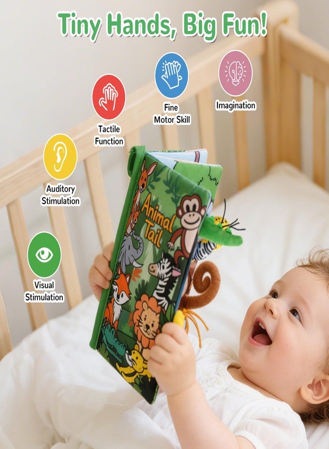 HECCEI Baby Books Toys Crinkle Books for Babies - Soft Cloth Baby Book 0-6 Months Baby Shower Newborn Gifts for Boys Girls 6-12 Months, Infant Car Seat Toys Tummy Time Sensory Book, Jungle Tails - Image 2