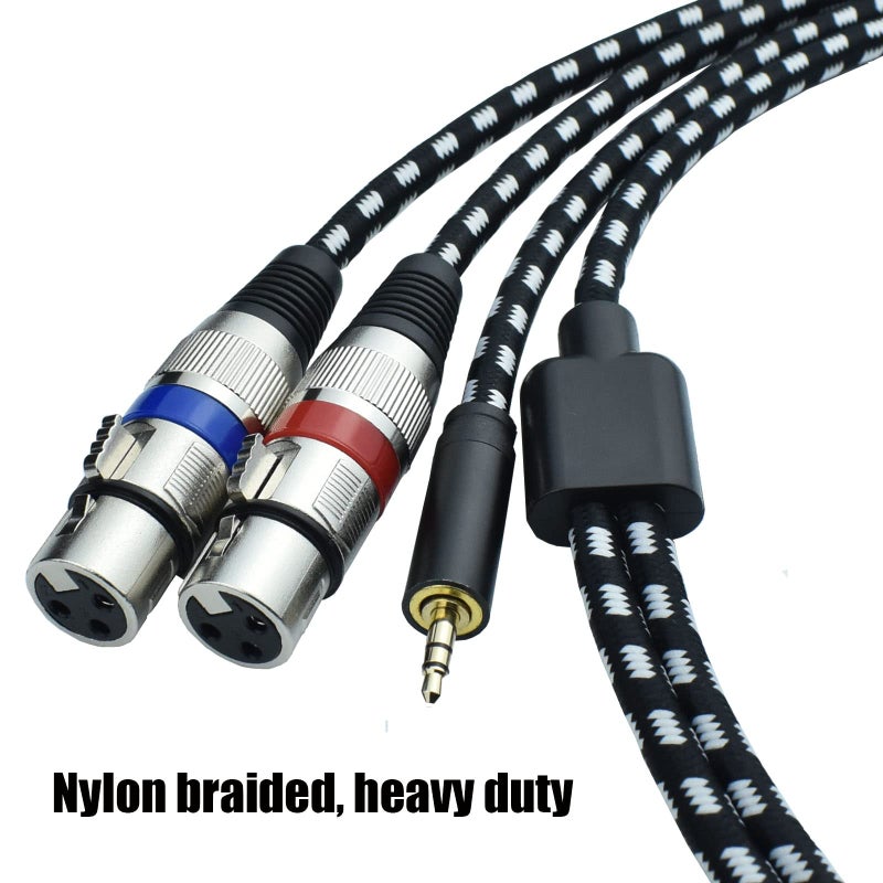 Mugteeve كابل موزع مزدوج XLR أنثوي من Mugteeve 3.5 مم، ستيريو 1/8" ميني TRS إلى كابل ميكروفون مزدوج أنثوي، مضفر نايلون، درع OFC، للتسجيل، البث المباشر، البث - 6.6 قدم - Image 2