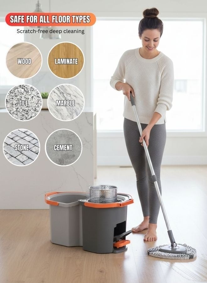 GTSOL Spin Mop & Dual-Chamber Bucket with Foot Pedal Wringer – Microfiber Mop, Stainless Steel Handle - Image 4