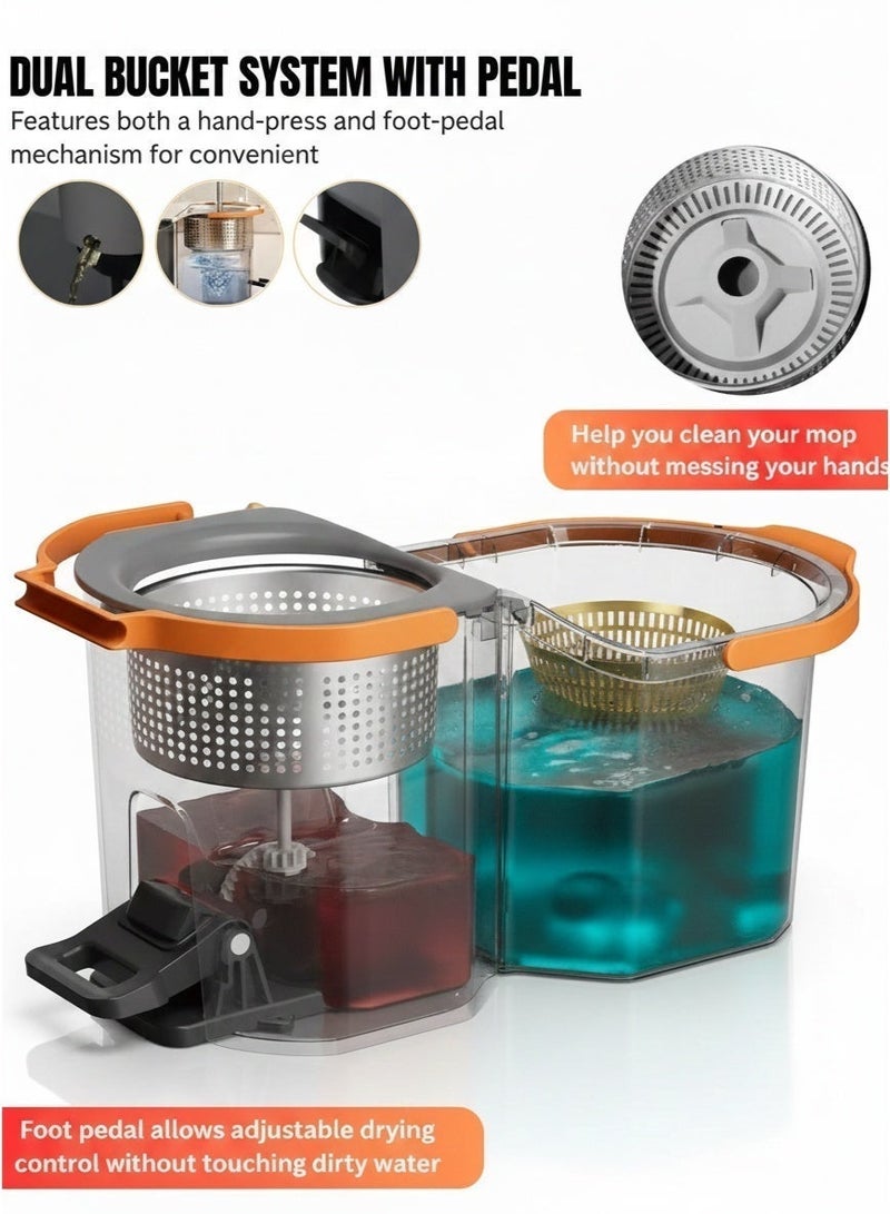 GTSOL Spin Mop & Dual-Chamber Bucket with Foot Pedal Wringer – Microfiber Mop, Stainless Steel Handle - Image 3