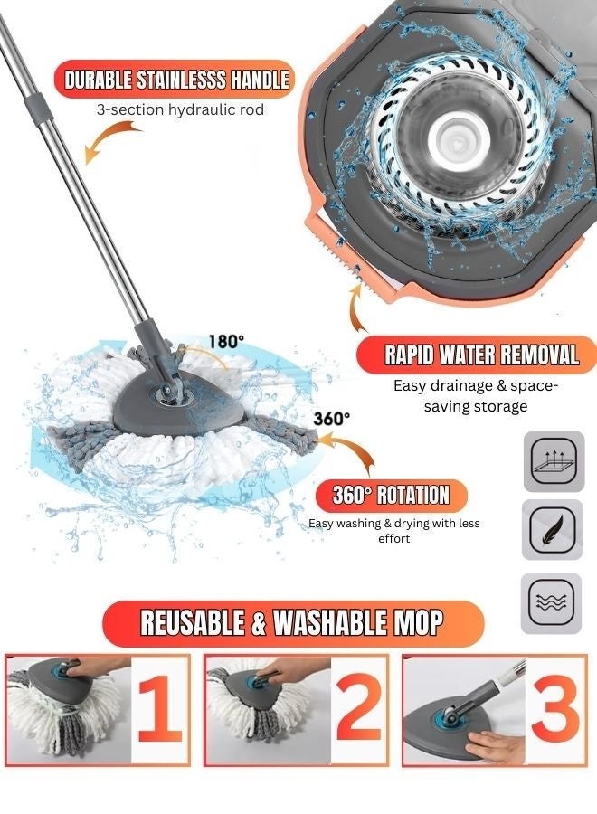GTSOL Spin Mop & Dual-Chamber Bucket with Foot Pedal Wringer – Microfiber Mop, Stainless Steel Handle - Image 2