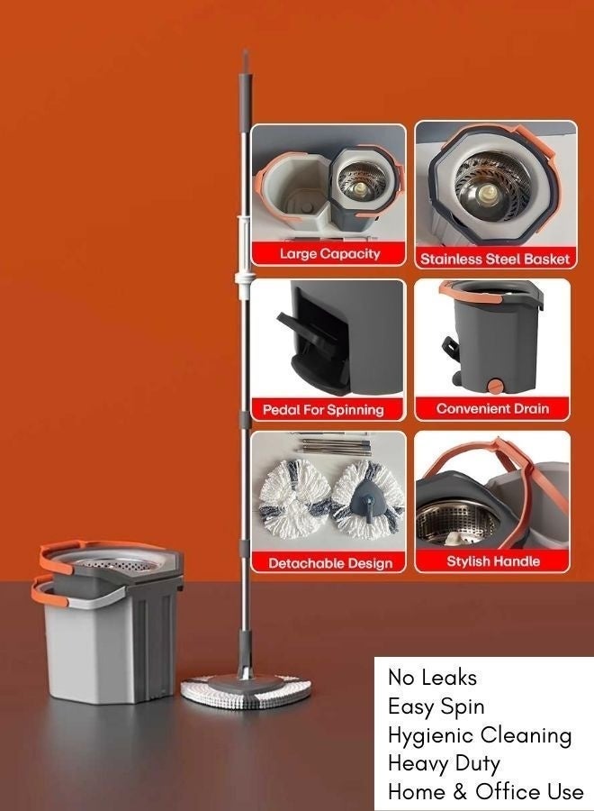 GTSOL Spin Mop & Dual-Chamber Bucket with Foot Pedal Wringer – Microfiber Mop, Stainless Steel Handle - Image 5