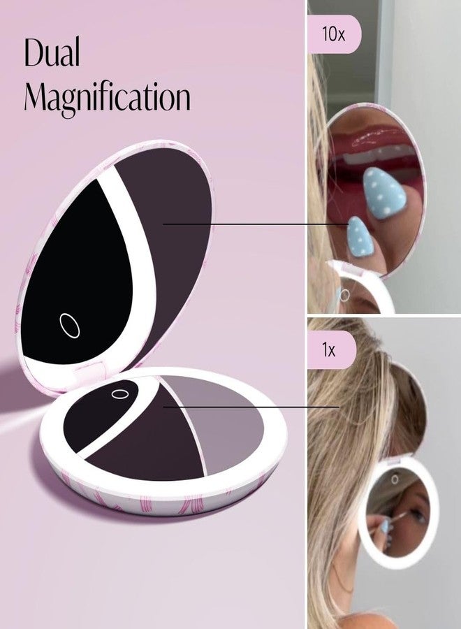 Fancii Taylor Compact Travel Makeup Mirror with Lights, 10x /1x Magnifying, Rechargeable, 3 Light Modes, Dimmable - Small Lighted Handheld Purse Mirror, Double Sided, for Gifts (Rosette Ribbon) - Image 4