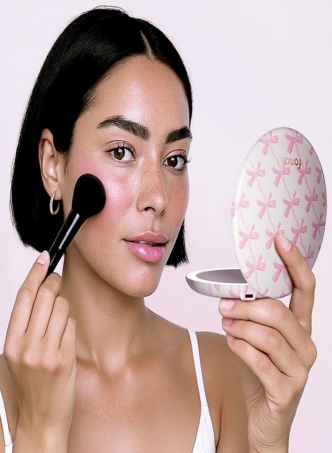 Fancii Taylor Compact Travel Makeup Mirror with Lights, 10x /1x Magnifying, Rechargeable, 3 Light Modes, Dimmable - Small Lighted Handheld Purse Mirror, Double Sided, for Gifts (Rosette Ribbon) - Image 3