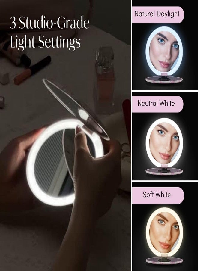 Fancii Taylor Compact Travel Makeup Mirror with Lights, 10x /1x Magnifying, Rechargeable, 3 Light Modes, Dimmable - Small Lighted Handheld Purse Mirror, Double Sided, for Gifts (Rosette Ribbon) - Image 2