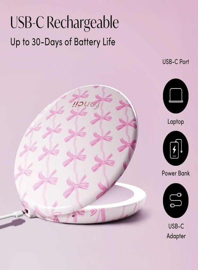 Fancii Taylor Compact Travel Makeup Mirror with Lights, 10x /1x Magnifying, Rechargeable, 3 Light Modes, Dimmable - Small Lighted Handheld Purse Mirror, Double Sided, for Gifts (Rosette Ribbon) - Image 5
