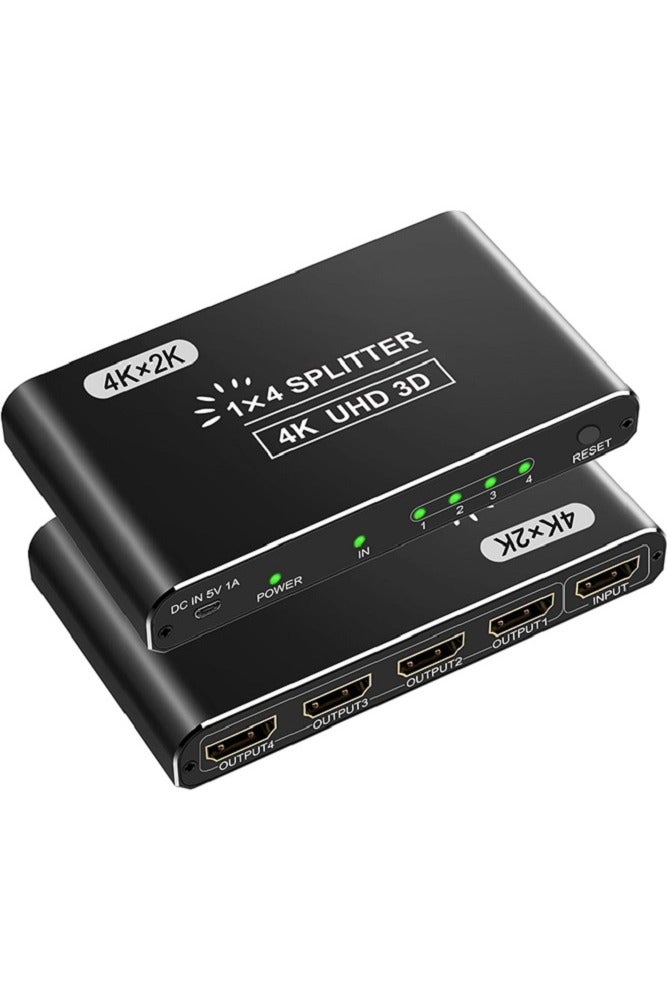 1-In-4 Out HDMI Switch, 4K HDMI Splitters for Dual Monitors Supports 3D Full HD 1080P Aluminum Compatible for PS4/PS5  HDTV(1 Source to 4 Displays) Black - Image 1