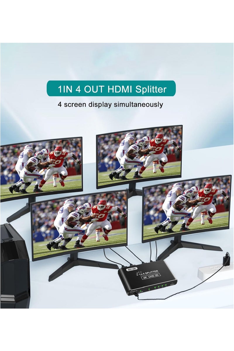 1-In-4 Out HDMI Switch, 4K HDMI Splitters for Dual Monitors Supports 3D Full HD 1080P Aluminum Compatible for PS4/PS5  HDTV(1 Source to 4 Displays) Black - Image 3