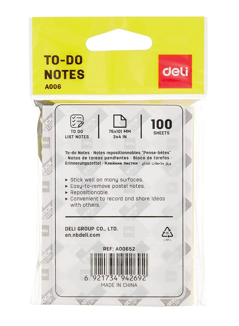 Deli 12-Pad To-Do Ruled Sticky Notes 3x4 Inch Size Yellow Colour - Image 3
