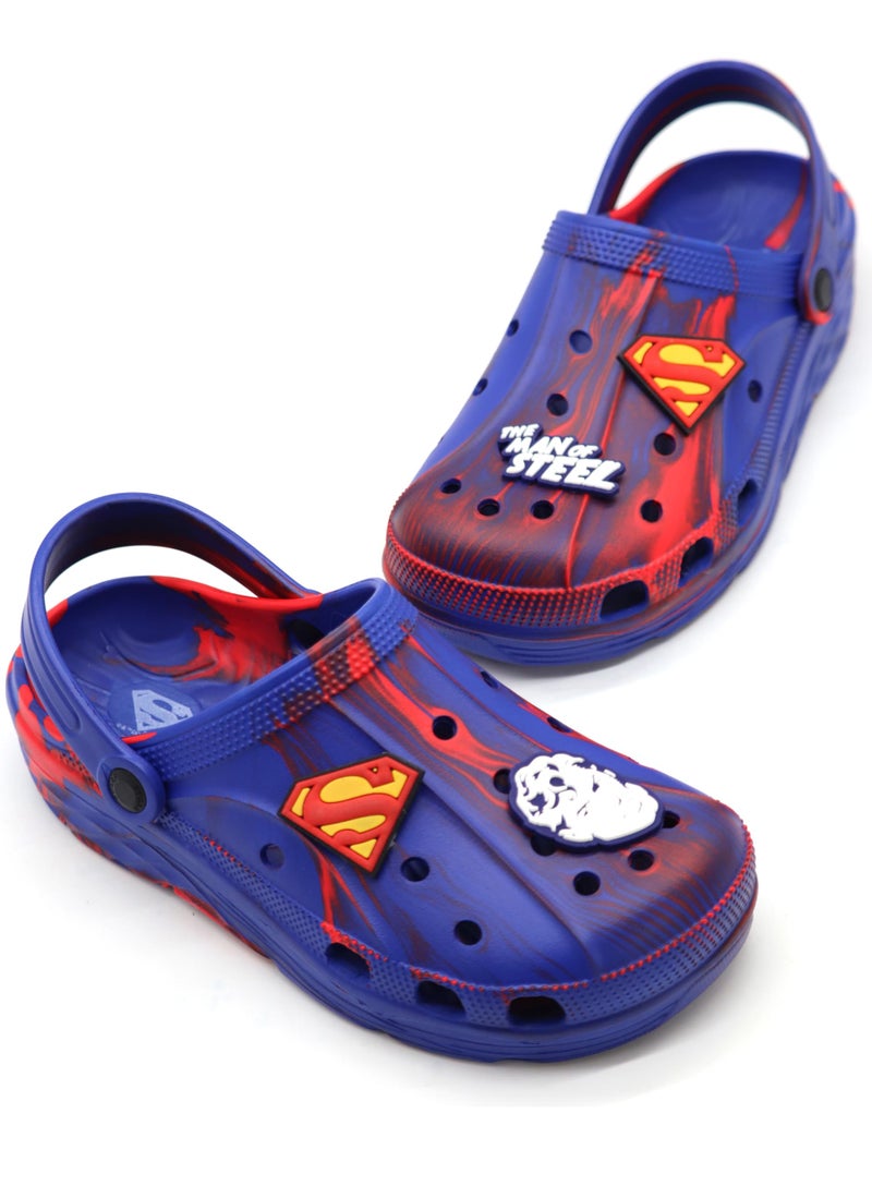 SVAAR x Superman Men's Marble Effect Clogs with Authentic Superman Charms and Adjustable Back Strap Blue - Image 1