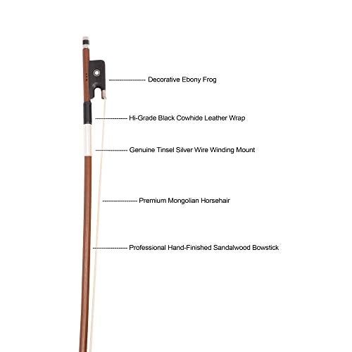 M MI & VI MI&VI AB-510 Brazilwood Viola Bow for 14"-17" Violas (Full Size) with Ebony Frog | Octagonal Silver Mount | Well Balanced | Light Weight | Mongolian Horse Hair - MIVI Music - Image 2