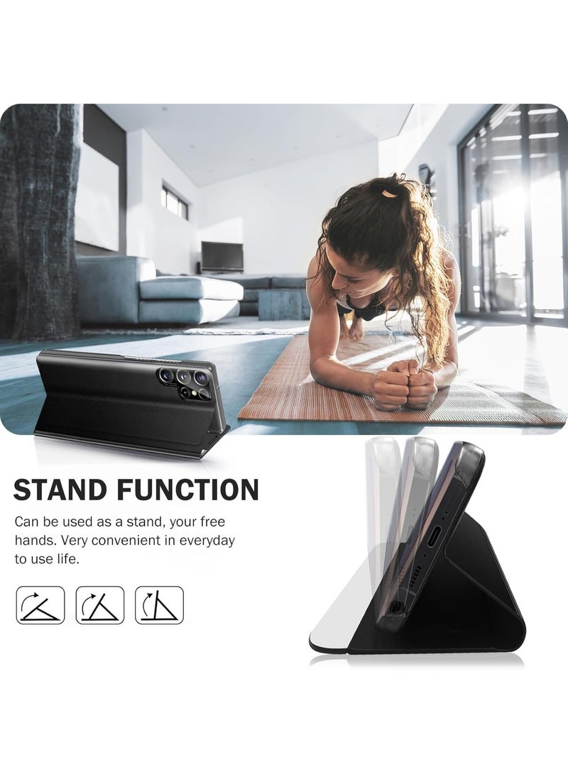 View Clear Smart Window Case for Samsung Galaxy S26 Ultra, Slim Luxury Mirror Hard PC Leather Flip Shockproof Cover with Kickstand for Samsung S26 Ultra Case (Black) - Image 4