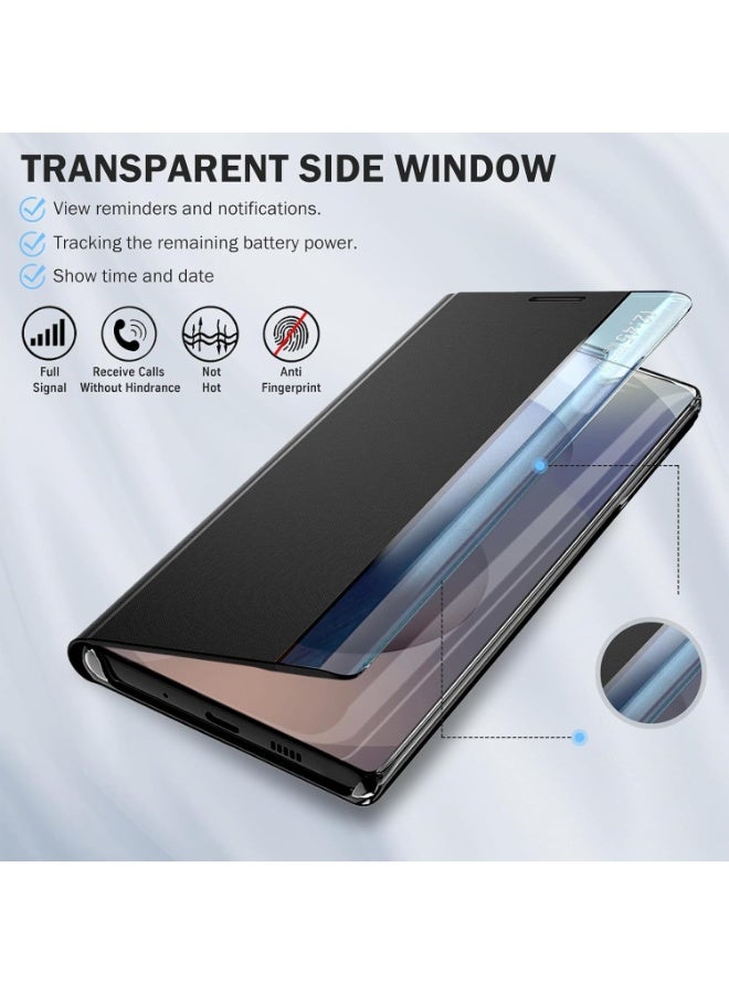 View Clear Smart Window Case for Samsung Galaxy S26 Ultra, Slim Luxury Mirror Hard PC Leather Flip Shockproof Cover with Kickstand for Samsung S26 Ultra Case (Black) - Image 2