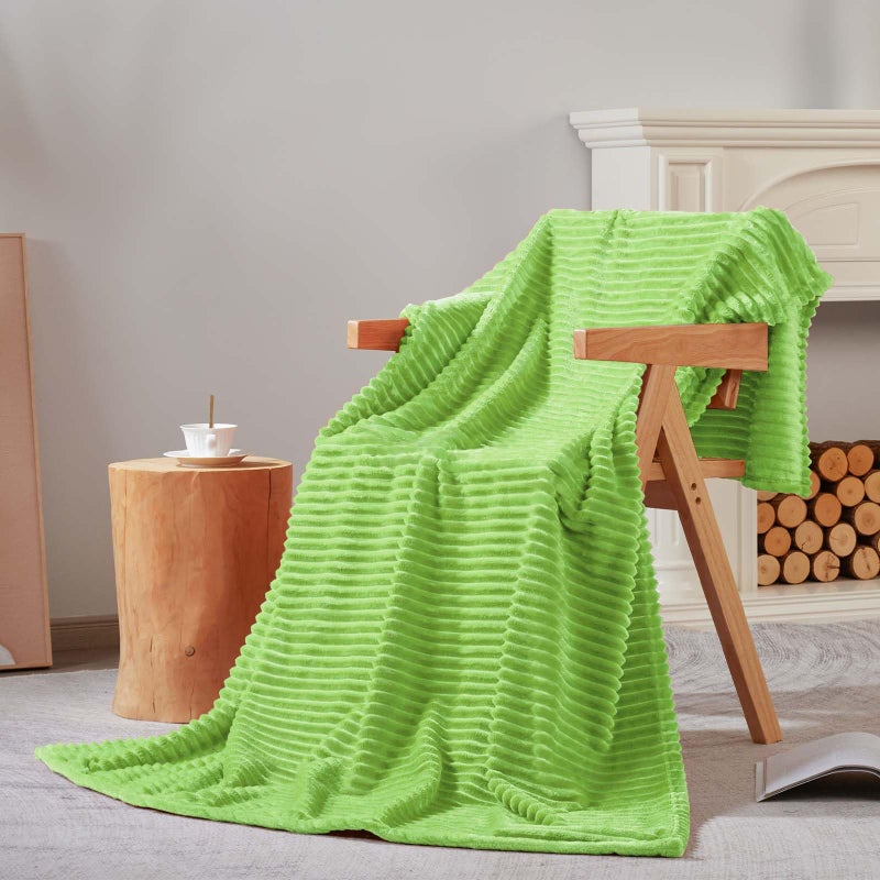 Bnuitland Bnuitland Light Green Flannel Throw with Storage Pouch 300GSM Super Soft Fleece Stripe Pattern Sofa Blanket for Adults and Kids  Lightweight Cozy Bed Throw for Home Decor All Season  - Image 3