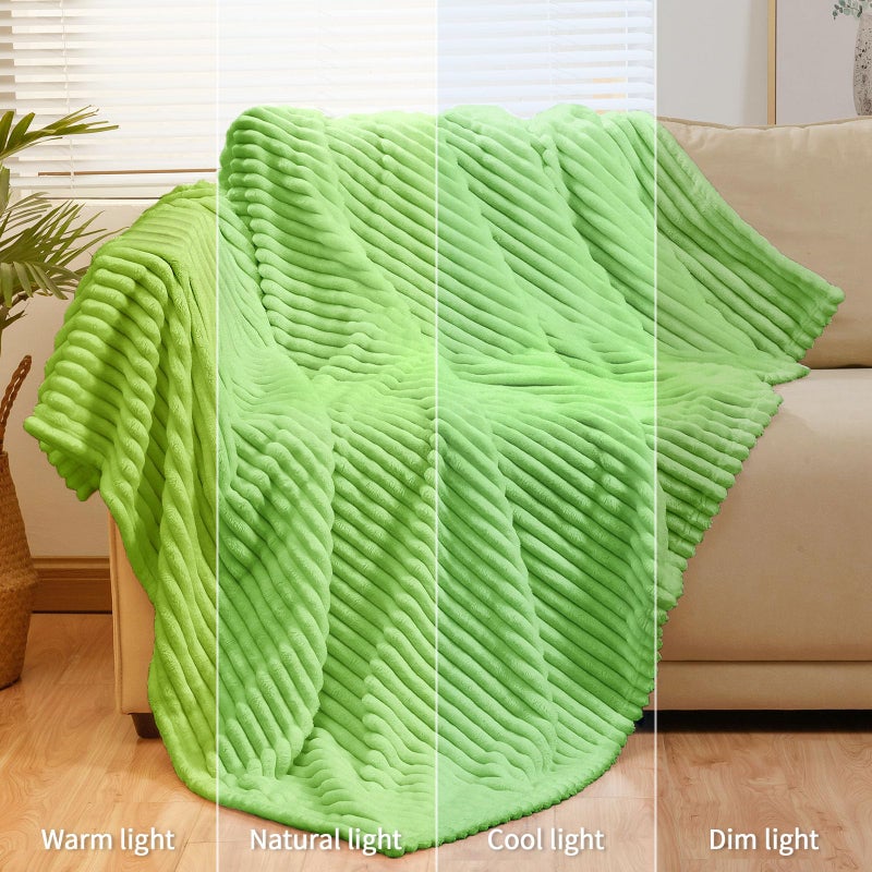 Bnuitland Bnuitland Light Green Flannel Throw with Storage Pouch 300GSM Super Soft Fleece Stripe Pattern Sofa Blanket for Adults and Kids  Lightweight Cozy Bed Throw for Home Decor All Season  - Image 5