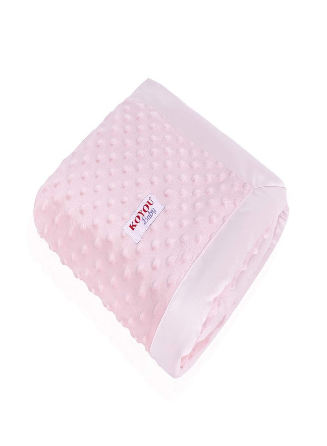 KOYOU Baby Pink Super Soft Minky Plush Reversible Double Layer 30" x 35" Baby Blanket with Dotted Backing and Silky Trim - Image 4