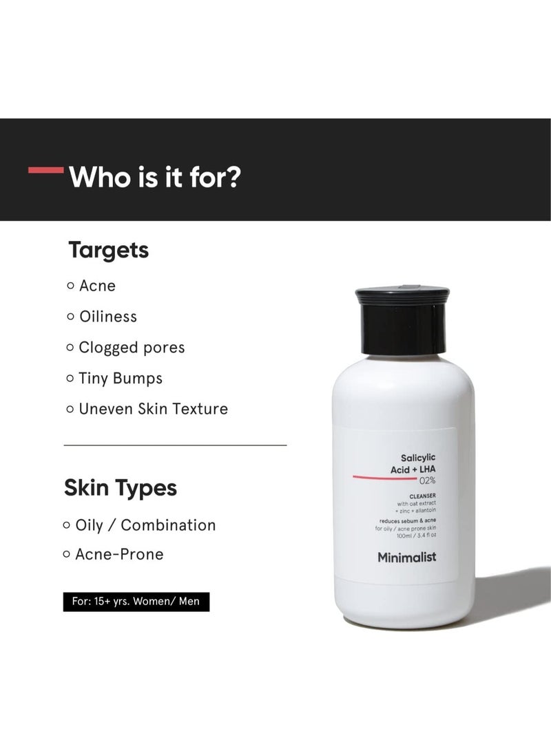 MINIMALIST 2% Salicylic Acid Face Wash for Oily, Acne Prone Skin (100 ml) | Sulphate free, Anti Acne Face Cleanser With LHA & Zinc For Men & Women - Image 3