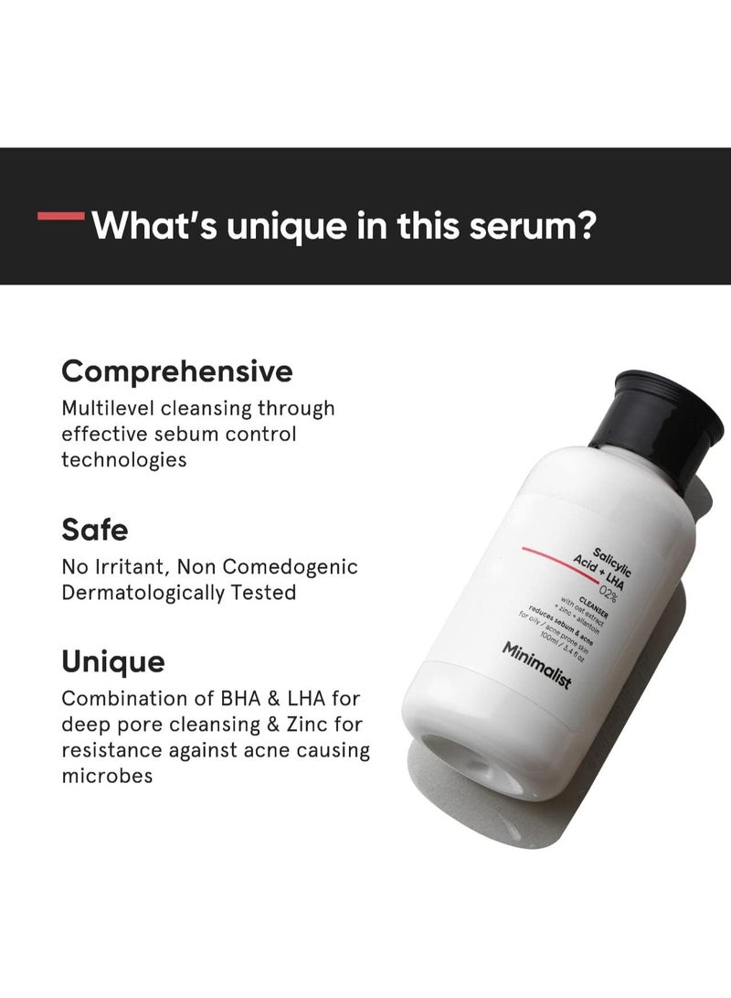 MINIMALIST 2% Salicylic Acid Face Wash for Oily, Acne Prone Skin (100 ml) | Sulphate free, Anti Acne Face Cleanser With LHA & Zinc For Men & Women - Image 4