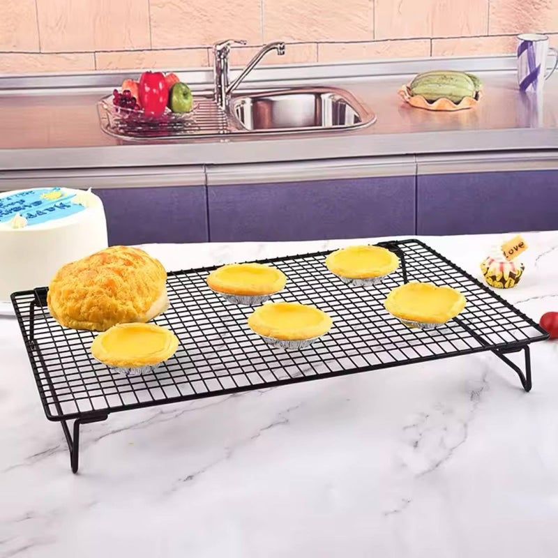 Rectangular Cooling Rack for Baking, Heavy Duty Black Galvanized Stainless Steel Oven Air Ventilation Rack with Foldable Legs for Cakes, Pastries, Bread and Crispy Fried Chicken (One pack) - Image 4