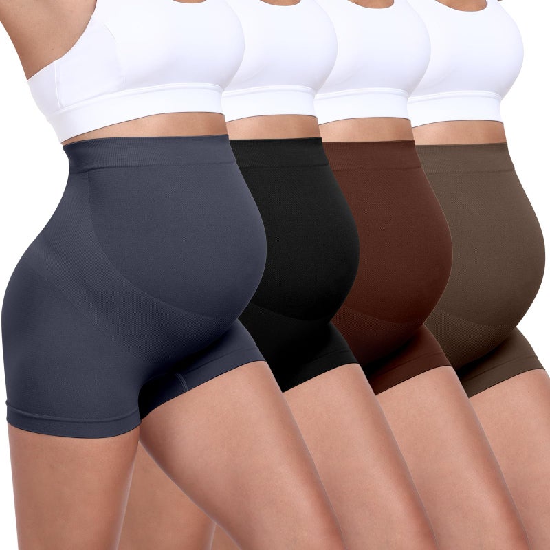Boguish Seamless Maternity Underwear Over Belly Support Boyshorts, Pregancy Shapewear Panties for Women 4-Pack - Image 1