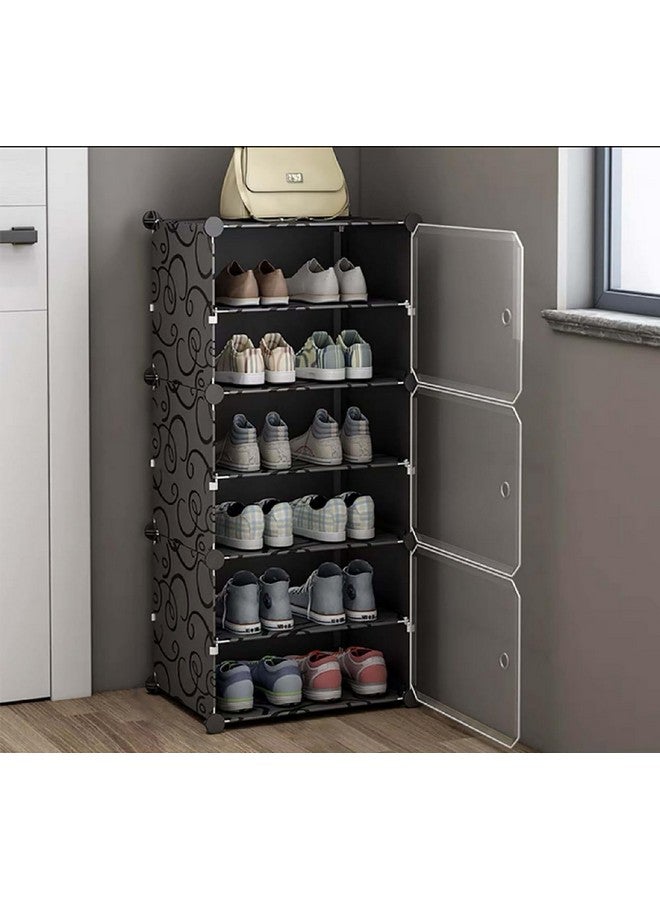 Zemic Portable Shoe Rack for Home Plastic with Door,Adjustable Plastic Shoe Rack for Bedroom/Outdoor Waterproof, Shoe Storage Organizer,High-Density PP Frame for Stability (6-SHELF-3-DOOR, Black) - Image 1