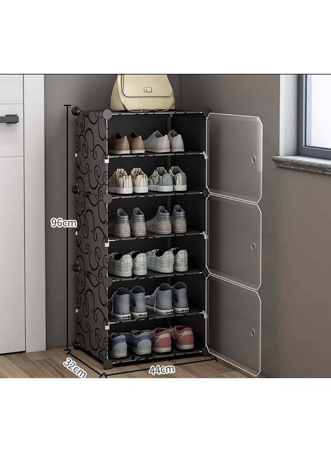 Zemic Portable Shoe Rack for Home Plastic with Door,Adjustable Plastic Shoe Rack for Bedroom/Outdoor Waterproof, Shoe Storage Organizer,High-Density PP Frame for Stability (6-SHELF-3-DOOR, Black) - Image 2