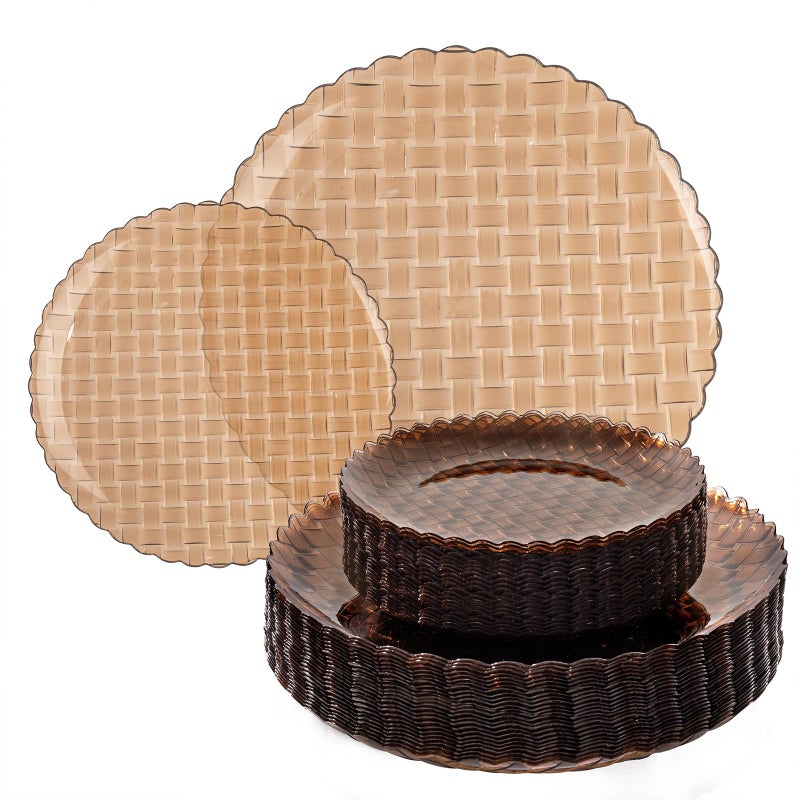 Festiva 60PCS Clear Brown Plastic Plates - Heavy Duty Weave Pattern Fancy Disposable Plates -serve for 30 guests Include 30PCS 10" & 30PCS 7" Plates for Birthday&Easter Party(Mocha Mousse) - Image 1