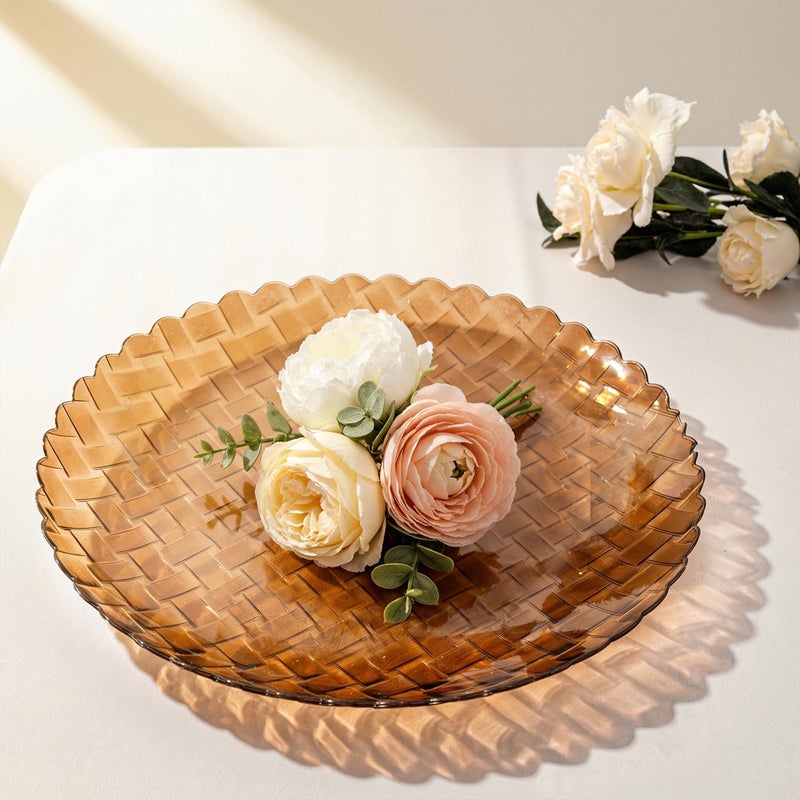 Festiva 60PCS Clear Brown Plastic Plates - Heavy Duty Weave Pattern Fancy Disposable Plates -serve for 30 guests Include 30PCS 10" & 30PCS 7" Plates for Birthday&Easter Party(Mocha Mousse) - Image 4