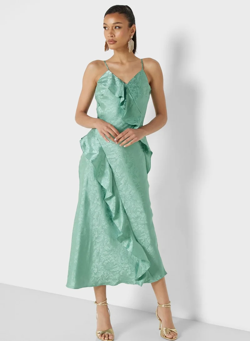 YAS Ruffled Floral Midi Dress