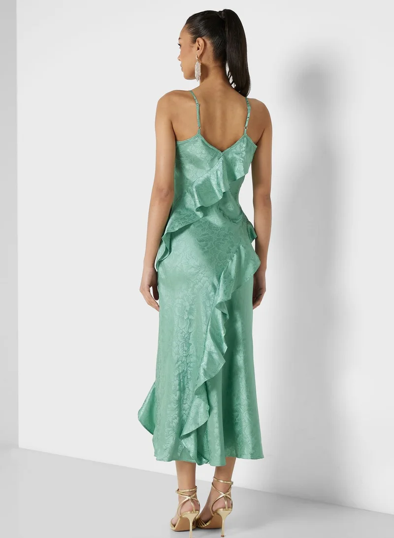 YAS Ruffled Floral Midi Dress