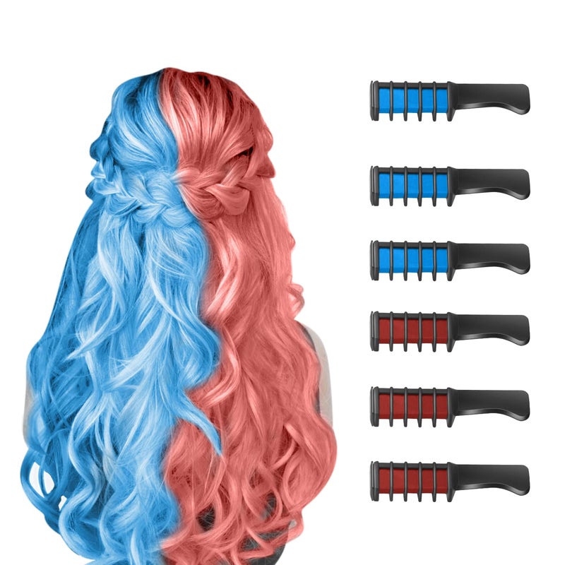 MSDADA New Hair Chalk Comb Temporary Hair Color Dye for Girls Kids, Washable Hair Chalk for Girls Age 4 5 6 7 8 9 10 Birthday Cosplay DIY, Halloween, Independence Day(Red & Blue) - Image 1