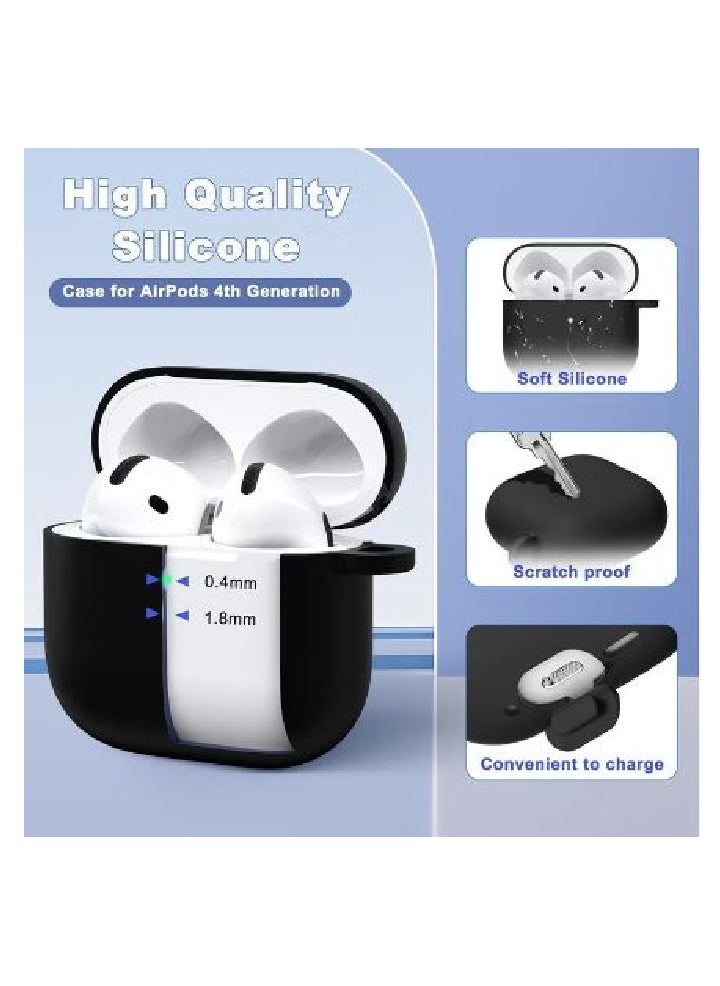 ELTRAZONE AirPods 4th Generation Case Silicone Cover 2024 Soft Silicone Shock-Absorbing for AirPods 4 Case with Keychain Black - Image 2