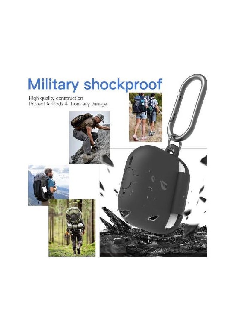 ELTRAZONE AirPods 4th Generation Case Silicone Cover 2024 Soft Silicone Shock-Absorbing for AirPods 4 Case with Keychain Black - Image 4