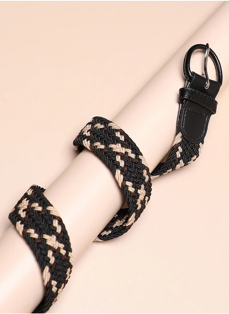Haute Sauce Black & Beige Textured Waist Belt