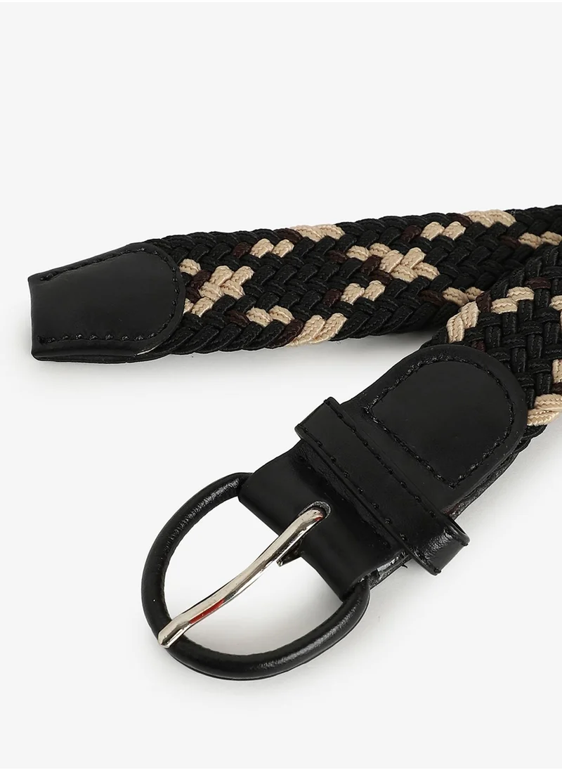 Haute Sauce Black & Beige Textured Waist Belt