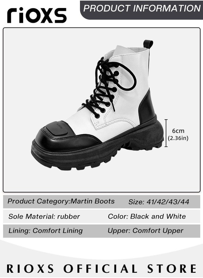 RIOXS - Men's Fall Winter Fashion Casual Ankle Boots Waterproof Leather Boots for Man 8-Eye Lace Up Mid-high Heel Boots With Comfortable Soles - Image 1