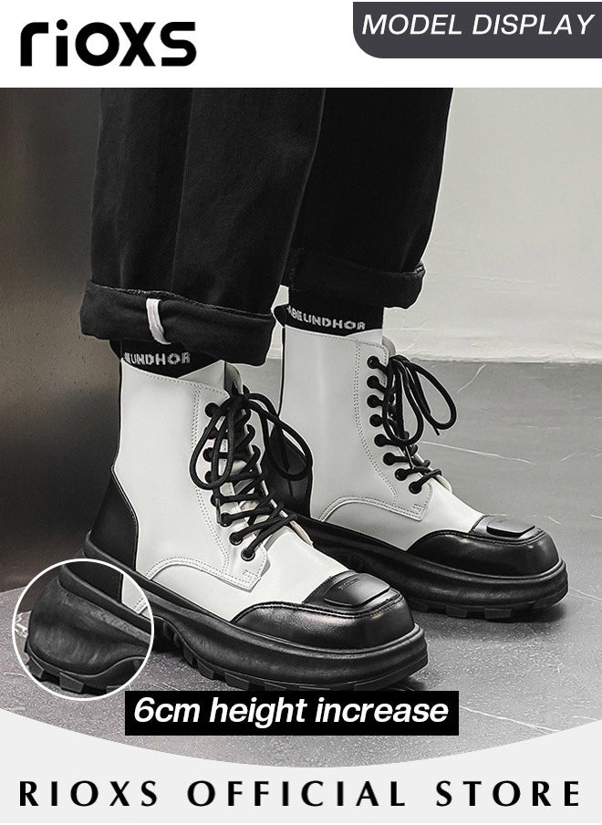 RIOXS - Men's Fall Winter Fashion Casual Ankle Boots Waterproof Leather Boots for Man 8-Eye Lace Up Mid-high Heel Boots With Comfortable Soles - Image 1