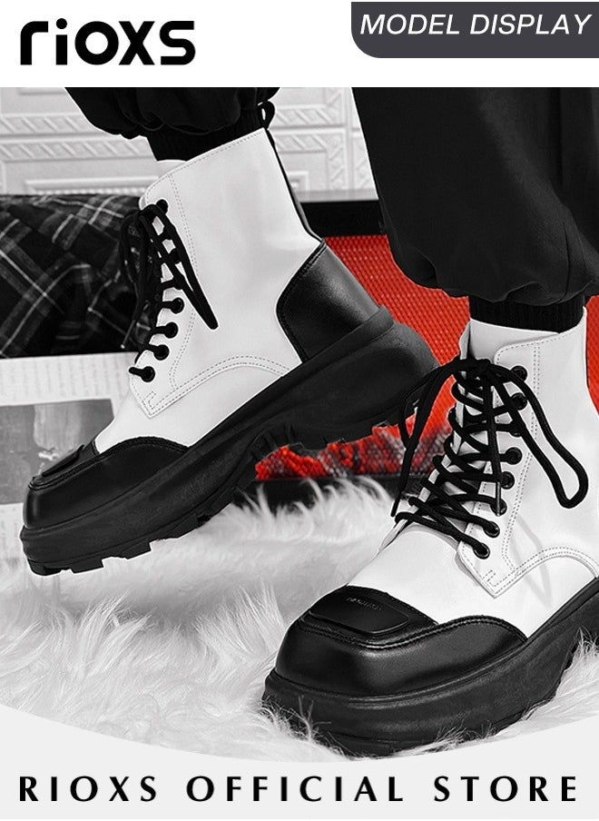 RIOXS - Men's Fall Winter Fashion Casual Ankle Boots Waterproof Leather Boots for Man 8-Eye Lace Up Mid-high Heel Boots With Comfortable Soles - Image 1