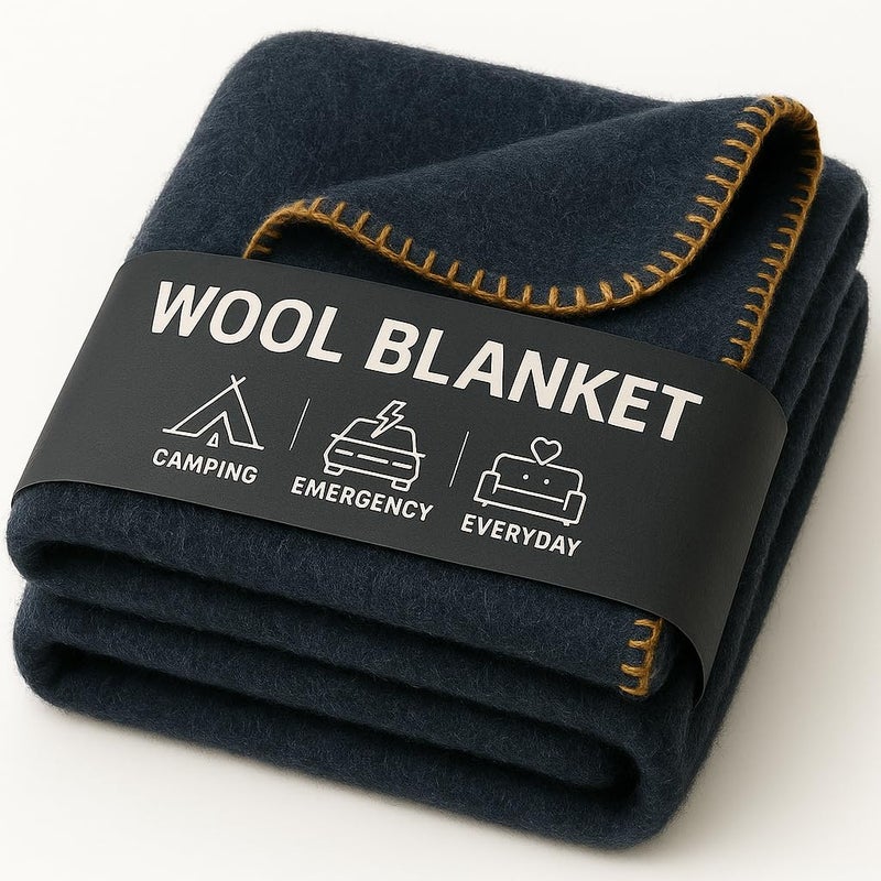 Wool Camping Blanket  70 Wool HeavyDuty Military Style Throw Warm  Washable Fire Retardant Cover for Emergency Survival  Outdoor Use  Perfect for Camping Car Home  Hiking Navy 66x90