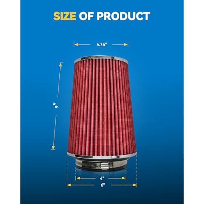 PHILTOP Universal Clamp-On Air Intake Filter, Premium, Washable, Replacement Air Filter: High Flow Air Filter 4 inch 102 mm Inlet Truck Cold Air Intake Air Filter (8" Tall) - Image 3