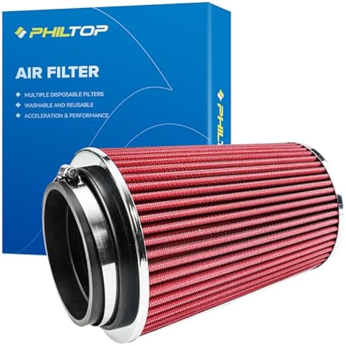 PHILTOP Universal Clamp-On Air Intake Filter, Premium, Washable, Replacement Air Filter: High Flow Air Filter 4 inch 102 mm Inlet Truck Cold Air Intake Air Filter (8" Tall) - Image 1