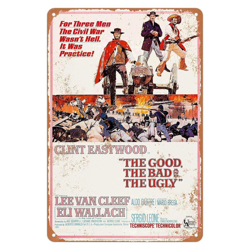 KENSILO Metal Sign Vintage 1966 The Good, The Bad and The Ugly Movie Poster Tin Signs Bar Club Man Cave Wall Decor 8 x 12 inches - Image 1