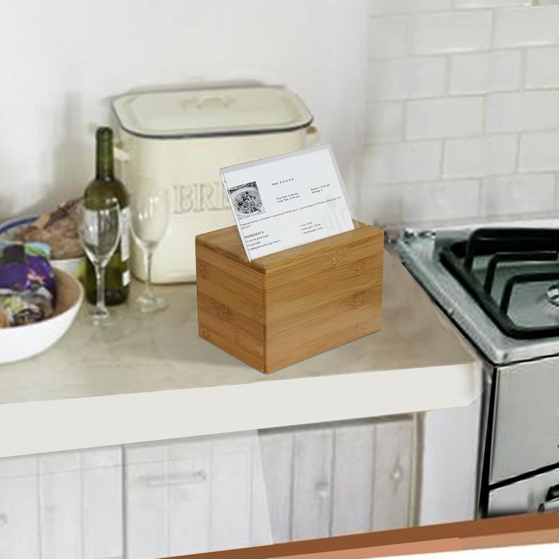 Oceanstar Bamboo Recipe Box with Divider, Natural, 6.80" W x 4.90" D x 5.10" H - Image 4