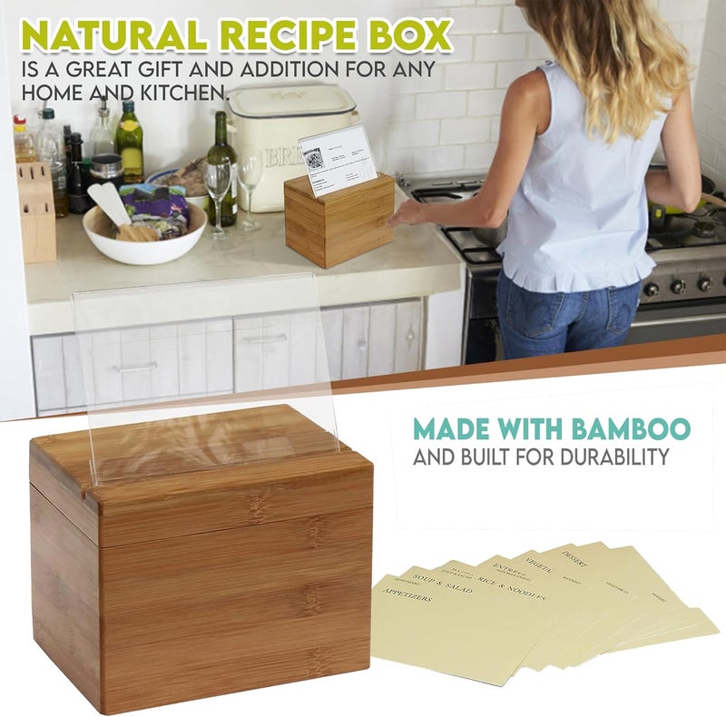 Oceanstar Bamboo Recipe Box with Divider, Natural, 6.80" W x 4.90" D x 5.10" H - Image 3