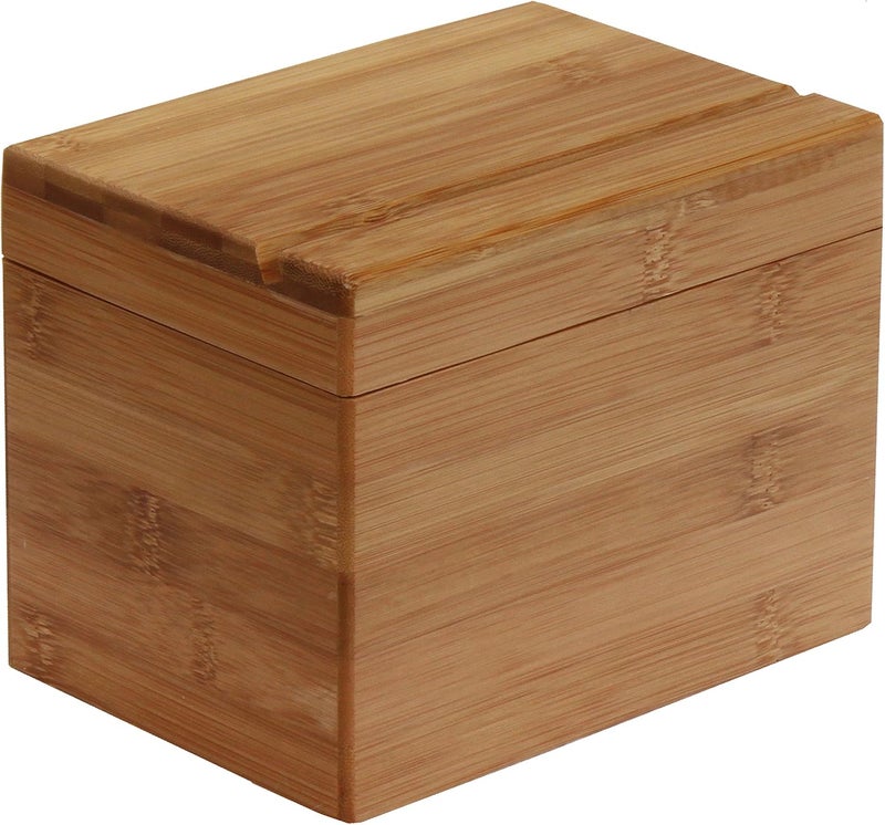 Oceanstar Bamboo Recipe Box with Divider, Natural, 6.80" W x 4.90" D x 5.10" H - Image 1