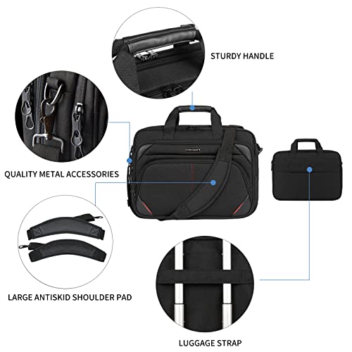 KROSER Laptop Bag 17.3 Inch Premium Laptop Briefcase, Expandable Water Repellent Laptop Shoulder Messenger Bag Durable Computer Case for Business/Travel/Men/Women (Black/Red) - Image 5