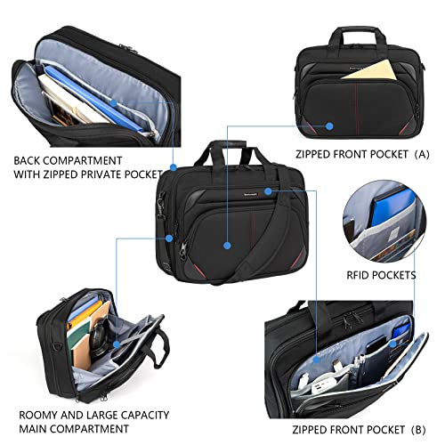 KROSER Laptop Bag 17.3 Inch Premium Laptop Briefcase, Expandable Water Repellent Laptop Shoulder Messenger Bag Durable Computer Case for Business/Travel/Men/Women (Black/Red) - Image 4