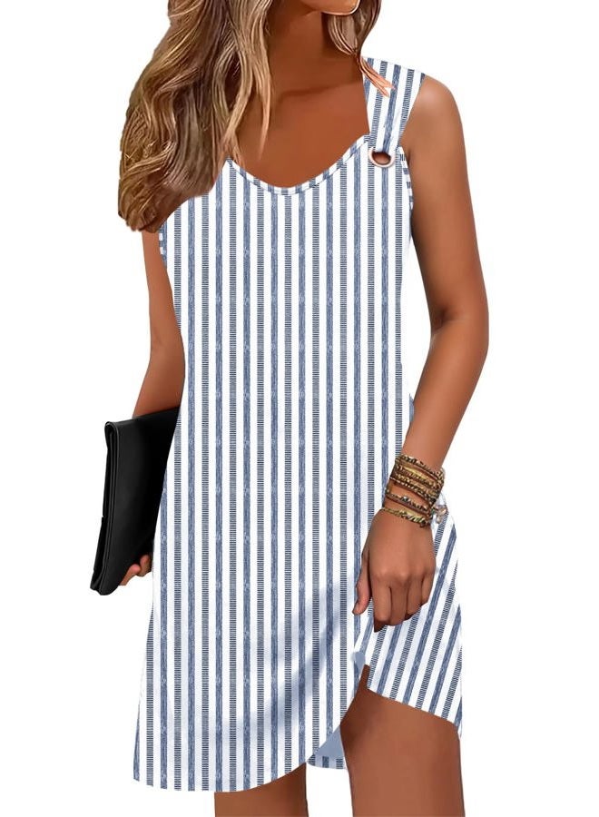 Disamer Summer Dresses for Women 2026 Sundresses Sleeveless Beach Swimsuit Cover Ups Spring Casual Tank Tshirt Sun Dress, Striped Navy, L - Image 1