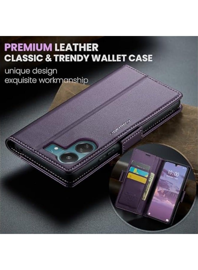 Premium Leather RFID Blocking Wallet Case for Xiaomi Redmi 13C 4G / Xiaomi Poco C65 - Magnetic Flip, Kickstand, Shockproof - Purple - Image 2
